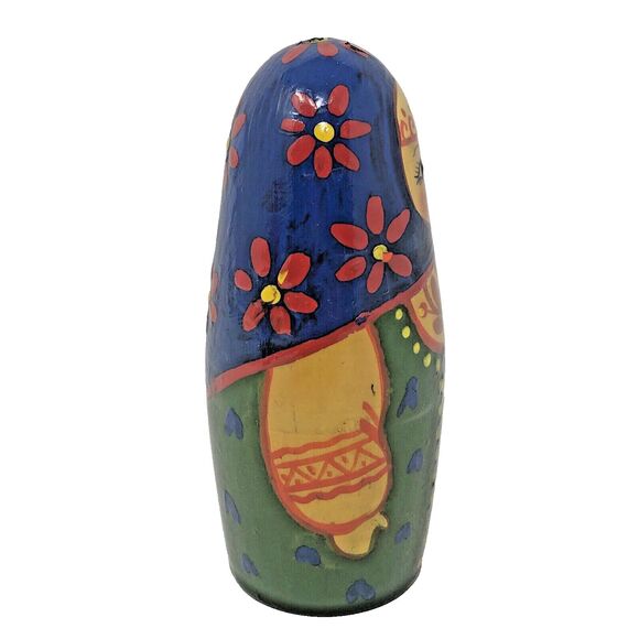 Matryoshka Russian Chime Doll Vintage Hand Painted Roly Poly Folk Art Set of 2 - Picture 10 of 15